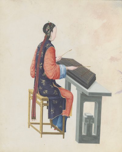 Akvarel af musiker, der spiller yangqin, slutningen af det 18. århundrede. af Unbekannt
