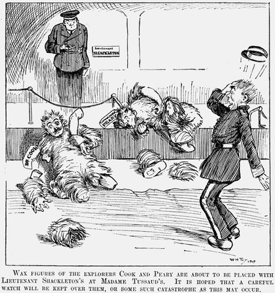 Voksmodeller af Peary og Cook, polarforskere, hos Madame Tussauds, London, 1909 af Unbekannt