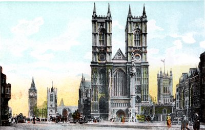 Westminster Abbey og Big Ben, London, 20. århundrede af Unbekannt
