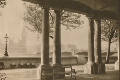 Westminster Bridge og Big Ben fra terrassen på St. Thomass Hospital, c1935. af Unbekannt