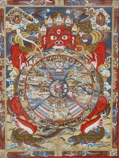 Livets hjul eller Samsaras hjul (Mandala). Kopan kloster, Bhaktapur, Nepal af Unbekannt