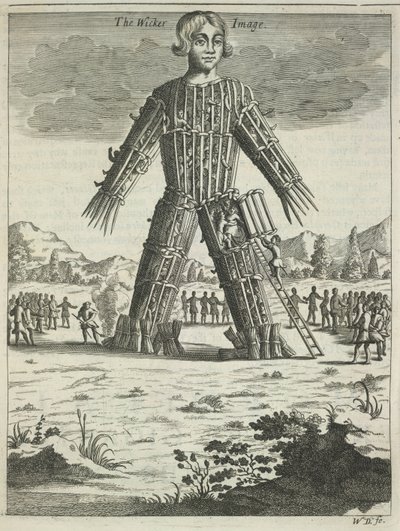 Wicker man fra Britannia Antiqua Illustrata af Aylett Sammes, 1676 af Unbekannt