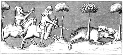 Vildsvinejagt med hunde, 1300-tallet 1849 af Unbekannt