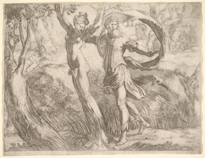 Wilton Album, folio 10a: Priapus og Lotis, ca. 1530-50. af Unbekannt