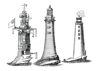 Fyrtårnene Winstanley, Smeaton og Rudyerd, 1833 af Unbekannt