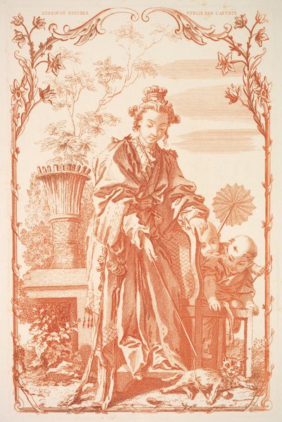 Kvinde leger med en kat, 1800-tallet. af Unbekannt