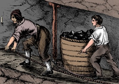 Kvinde og en dreng arbejder i en kulmine, Bolton, Lancashire, 1848 af Unbekannt