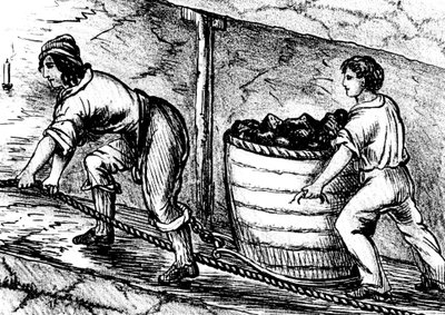 Kvinde og en dreng arbejder i en kulmine, Bolton, Lancashire, 1848 af Unbekannt
