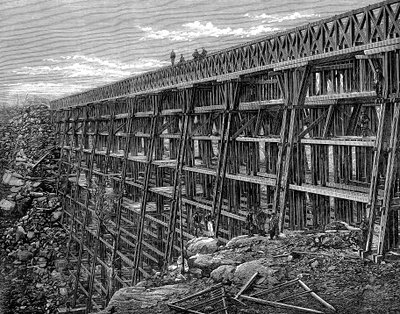 Træbukkebro på Union Pacific Railroad, Dale Creek, Wyoming, USA, 1869 af Unbekannt