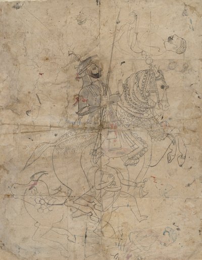 Tilbedelse af Brijnathanji og Swamini recta, rytterportræt verso, K. 1800. af Unbekannt