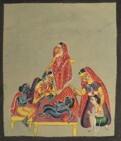 Tilbedelse af spædbarnet Krishna, 1800-tallet. af Unbekannt