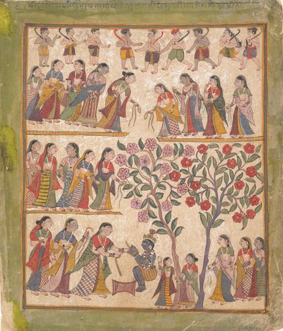 Yashoda binder Krishnas hænder: Side fra et spredt Bhagavata Purana-manuskript, 1640-50. af Unbekannt