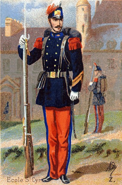 Z: School of Saint Cyr. Indgravering i "Militæralfabet". Illustratorens initialer: A. D. Ukendt forlag. Kromolitografier sidst i det 19. århundrede. Mål: 10,5 x 7 cm. af Unbekannt