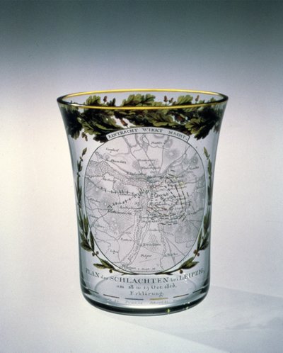 Blæst, bejdset og emaljeret bægerglas dekoreret af Samuel Mohn, 1813-14 af Unbekannt Unbekannt