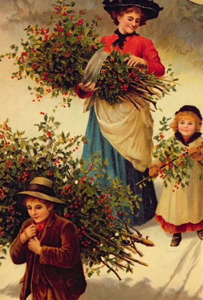 Carrying Home the Christmas Holly, victoriansk, (bogillustration) af Unbekannt Unbekannt