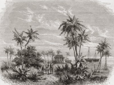 David Livingstones hus i Zanzibar, Tunesien, Østafrika, illustration fra 