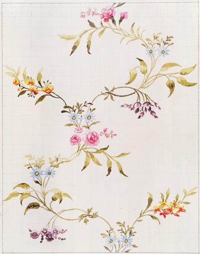 Blomsterdesign af nelliker og roser til et silkemateriale, der skal væves på Spitalfields, af Anna Maria Garthwaite (1690-1763), 1744 (wc på papir, firkantet til overførsel) af Unbekannt Unbekannt