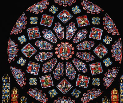 Glorificering af Jomfru Maria, der viser Blanche af Castiliens våben under rosen, nordrosenvinduet, ca. 1223 af Unbekannt Unbekannt