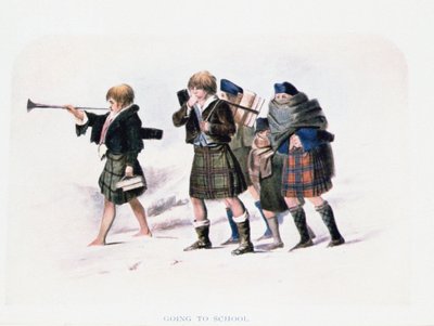 Going To School af R.R. McIan (farvet litho) af Unbekannt Unbekannt