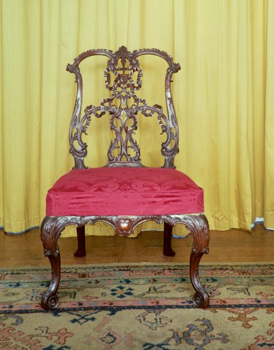 Rygstol af mahogni bånd af Chippendale design af Unbekannt Unbekannt