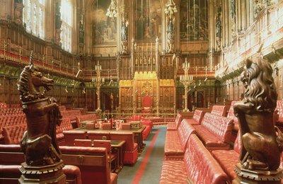 Palace of Westminster, det indre af House of Lords ca. 1844, Augustus Welby Pugin (1812-52) af Unbekannt Unbekannt