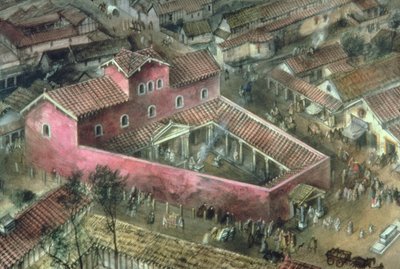 Rekonstruktion af det trekantede tempel fra det 2. århundrede ved Verulamium af Unbekannt Unbekannt