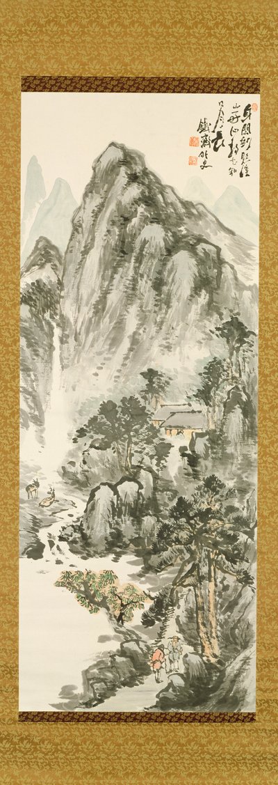 Retreat in the mountains af Tessai Tomioka (1836-1924), (træblok i farver) af Unbekannt Unbekannt
