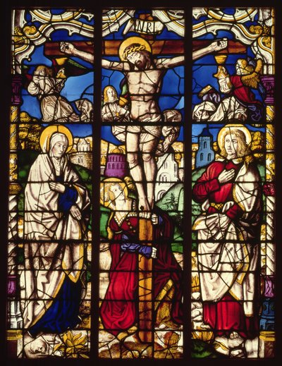 Korsfæstelsen, farvet glasvindue, sandsynligvis fra Abbey of Altenberg, nær Köln, måske designet af maleren kendt som Master of the Holy Kindred, ca. 1500 af Unbekannt Unbekannt