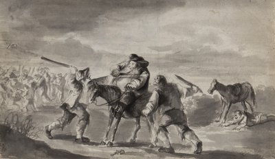 Rejsende overfaldet, muligvis Samuel Butlers Hudibras, ca. 1790 (pen, pensel og blæk på papir) af Unbekannt Unbekannt