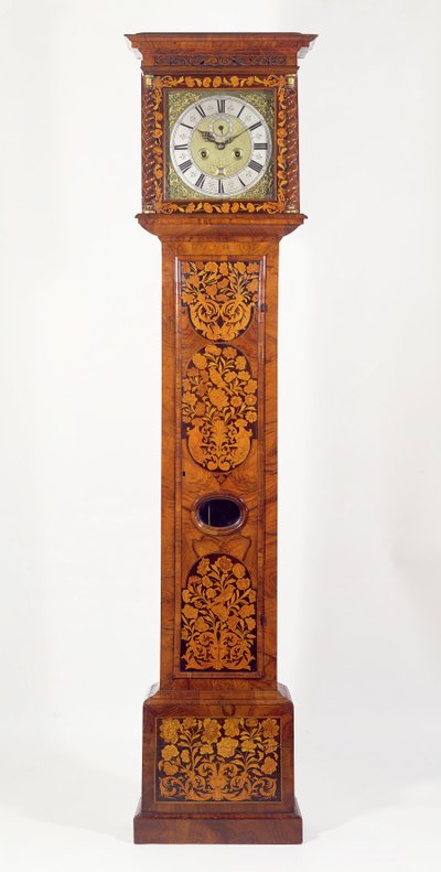 Valnød panel intarsia ur, af James Clowes (fl.1671-89) af Unbekannt Unbekannt