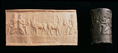 00326 Cylinder segl af Shar-kali-sharri, konge af Akkad, Mesopotamien, ca. 2340-2100 f.Kr. (sort marmor) af Unbekannt