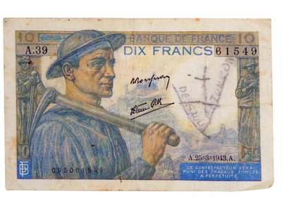 1942 10-franc seddel af Unbekannter Künstler