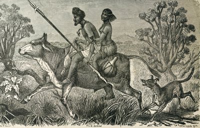 AFRIKA (19. århundrede). Indbyggere i Centralafrika. Gravering. af Unbekannter Künstler