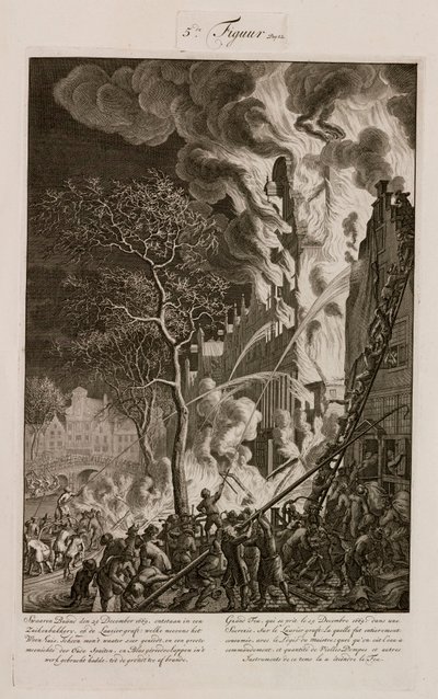 En brand i et sukkerraffinaderi, Amsterdam, Holland, 29. december 1669 af Unbekannt