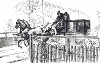 En hest og vogn kører gennem Londons gader. af Unbekannter Künstler