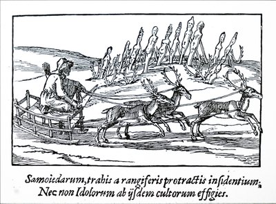 En slæde, der trækkes af rensdyr i det nordlige Sibirien af Unbekannt