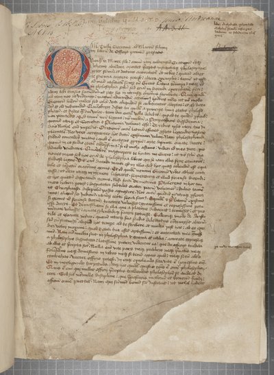 En afskrift, i tre hænder, af de filosofiske værker af Marcus Tullius Cicero, tilsyneladende taget fra editio romana fra 1471, med marginalia i hånden af Archibald Whitelaw og andre, ca. 1480 (blæk på pergament) af Unbekannt