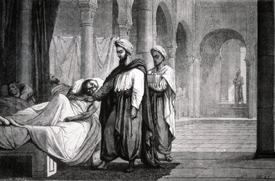 Abulcasis (936-1013) læge for kalif Al-HakamII, på Cordoba hospital (Spanien), kobberstik af Unbekannter Künstler
