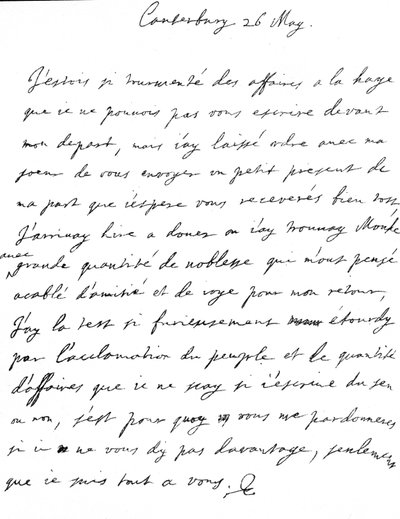 Kærligt brev fra Charles II til sin søster, Henrietta Anne, skrevet på fransk i Canterbury, dagen efter hans ankomst til Dover, den 26. maj af Unbekannt