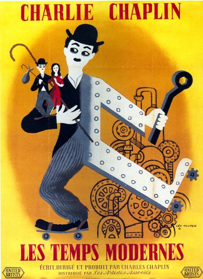 Charlie Chaplin Modern Times filmplakat med Charlie Chaplin i hovedrollen 1936 af Unbekannt