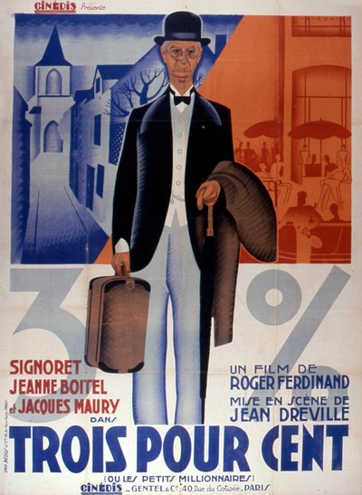 Tre procent filmplakat af JeanDreville 1933 er Frankrig af Unbekannt