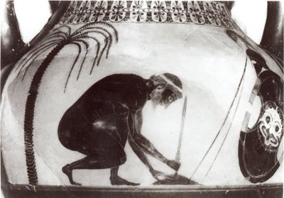 Ajax forbereder sig på sin død, illustration efter en græsk kratervase fra det 6. århundrede f.Kr. (gravering) (s/h foto) af Unbekannt
