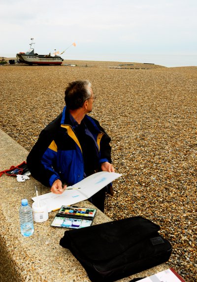 Aldeburgh strand - akvarel af Unbekannt