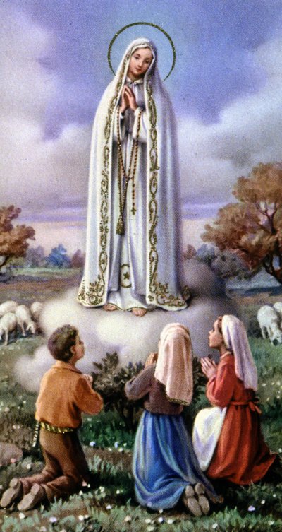 Jomfru Marias åbenbaring for 3 små hyrder i Fatima, Portugal (1917), ca. 1920-30 (postkort) af Unbekannter Künstler