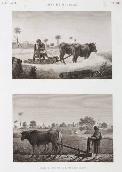 Agerbrug, pløjning Tærskemaskine og plov, Egypten, ca 1798 af Unbekannt