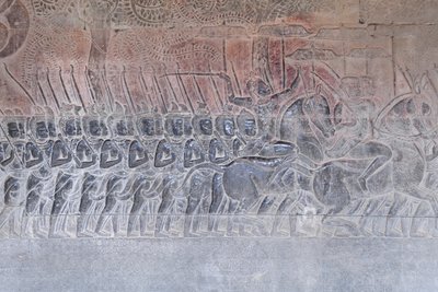 Basrelieffer på det sydlige galleri i Angkor wat, Cambodja af Unbekannter Künstler