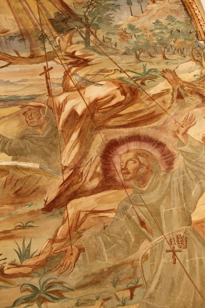 Basilica di Santa Caterina, Galatina, Apulien Fresco i klostret: Sankt Frans modtager stigmataet Malet af Br. Joseph af Gravina i 1696, Galatina, Italien af Unbekannt