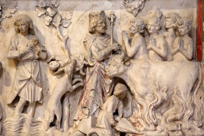 Basilica of St, Denis, Lavrelief, Afbildning af en folkemængde, der bad, da kongen gik forbi, Saint-Denis, Frankrig af Unbekannt