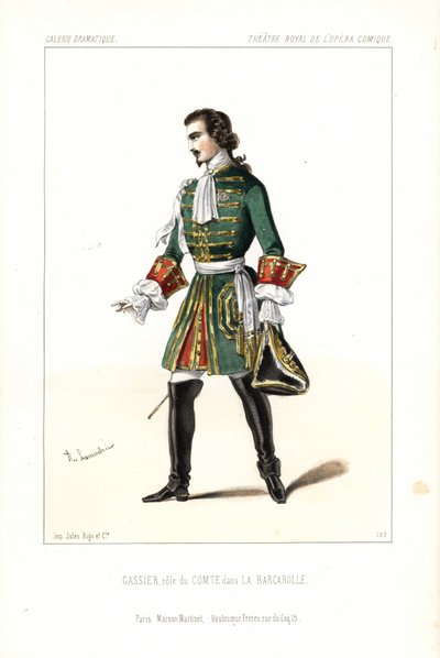 Basbaryton Edouard Gassier i rollen som greven i Aubers La Barcarolle, Opera Comique af Unbekannter Künstler