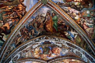 Bibelske scener, fresker (1700-tallet) fra hvælvingen i St. Bartholomew Cathedral, Lipari, De Æoliske Øer (UNESCOs verdensarvsliste, 2000), Sicilien, Italien. af Benjamin Baud